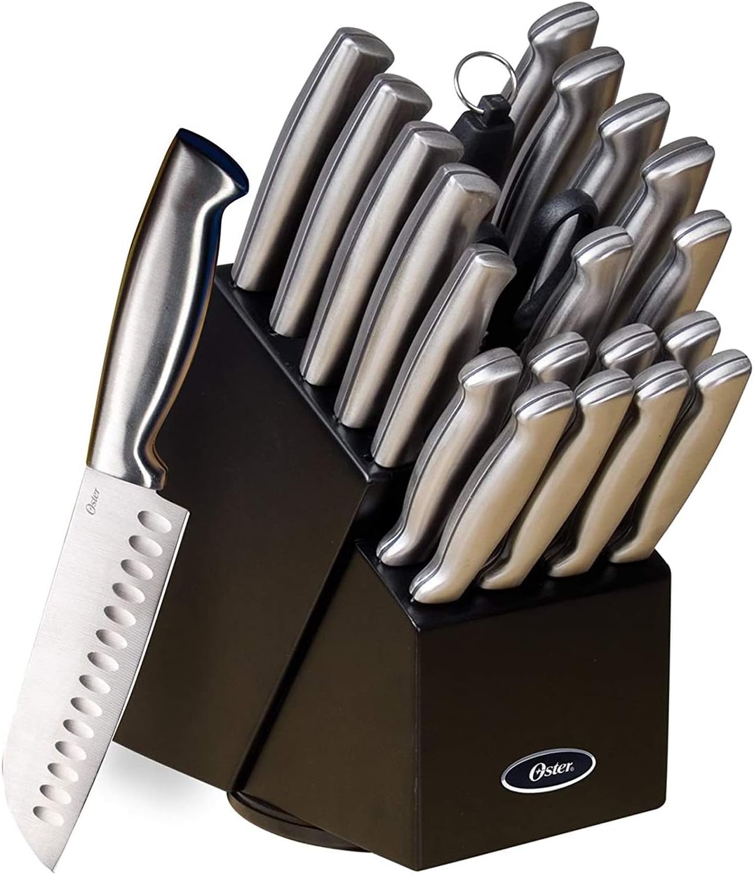 Oster Baldwyn High-Carbon Stainless Steel Kitchen Knife Cutlery Block Set, 22-Piece, Brushed Satin