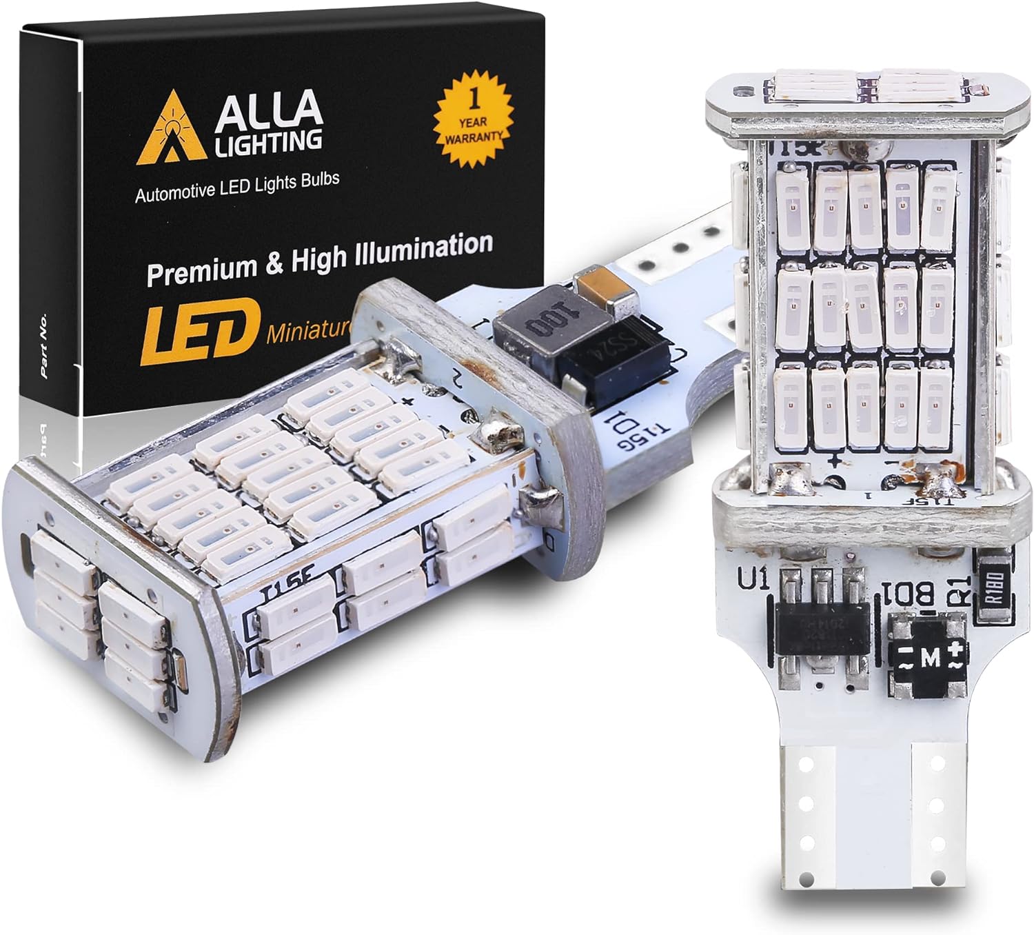 Alla Lighting 2600lm T10/T15 912 921 LED Strobe Bulbs, Red Flashing Center High-Mounted Stop Lights Lamps(3rd Brake Lights), Super Bright 922 W16W 906 4014-SMD Replacement