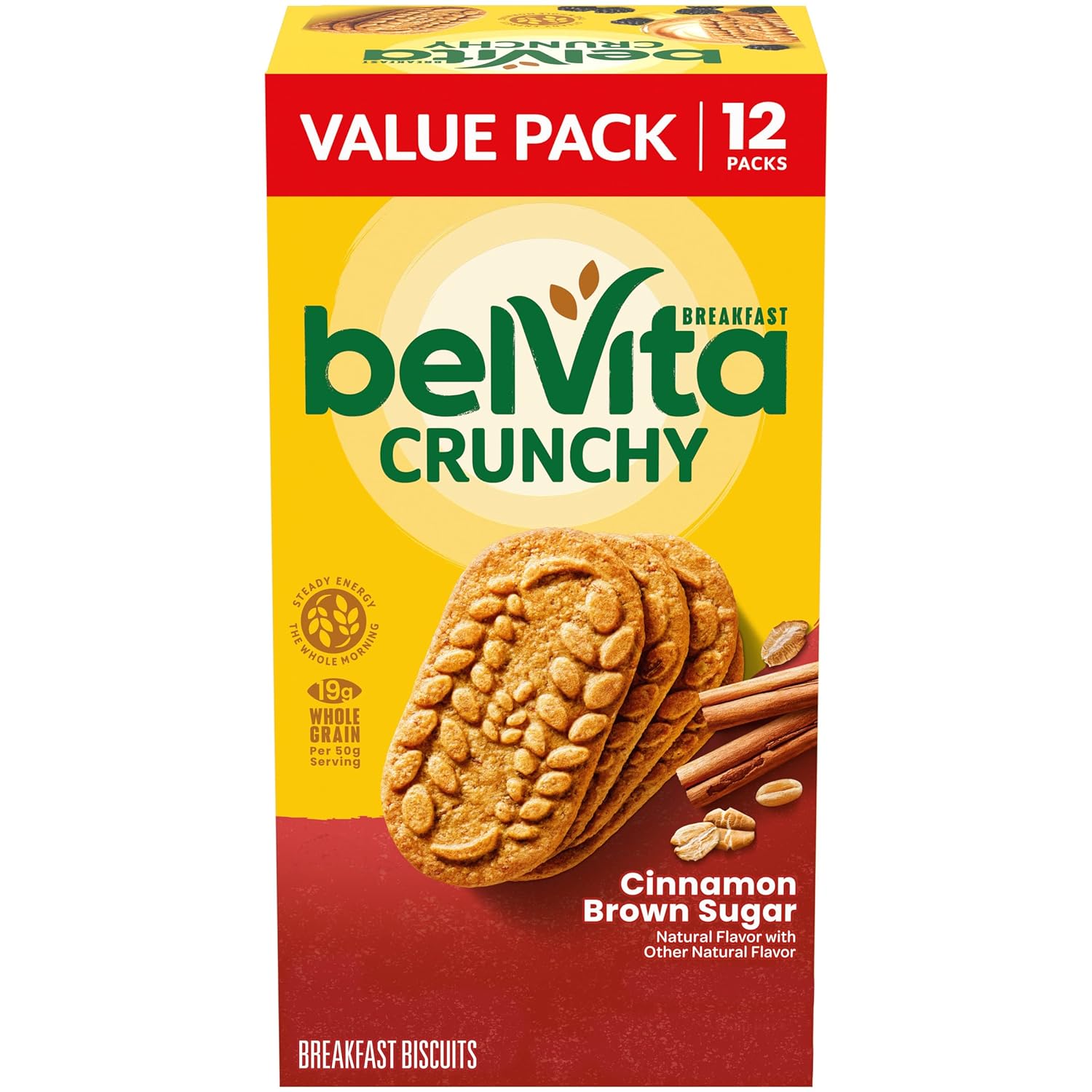 belVita Cinnamon Brown Sugar Breakfast Biscuits, Value Pack, 12 Packs (4 Biscuits Per Pack)