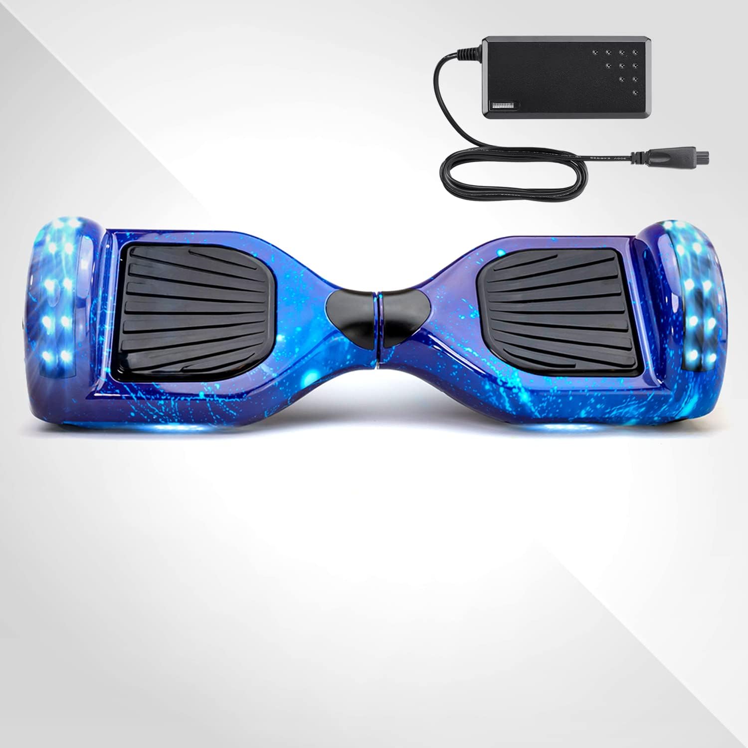 Blue Galaxy Hoverboard | 2X the Ride Time. Latest Model w/Durable Aluminum Wheels (NOT Plastic). Built for Kids & Adults up to 220lbs with Bluetooth, Fun LED Lights, and Carrying Case