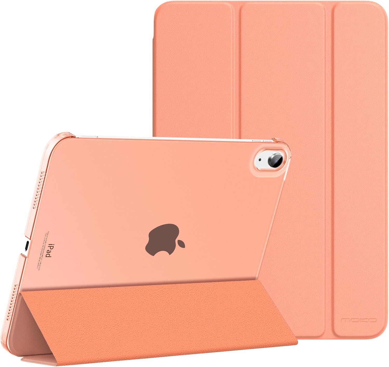 MoKo Case for iPad 10th Generation 2022, Slim Stand Hard PC Translucent Back Shell Smart Cover Case for iPad 10th Gen 10.9 inch 2022, Support Touch ID, Auto Wake/Sleep, Apricot Orange