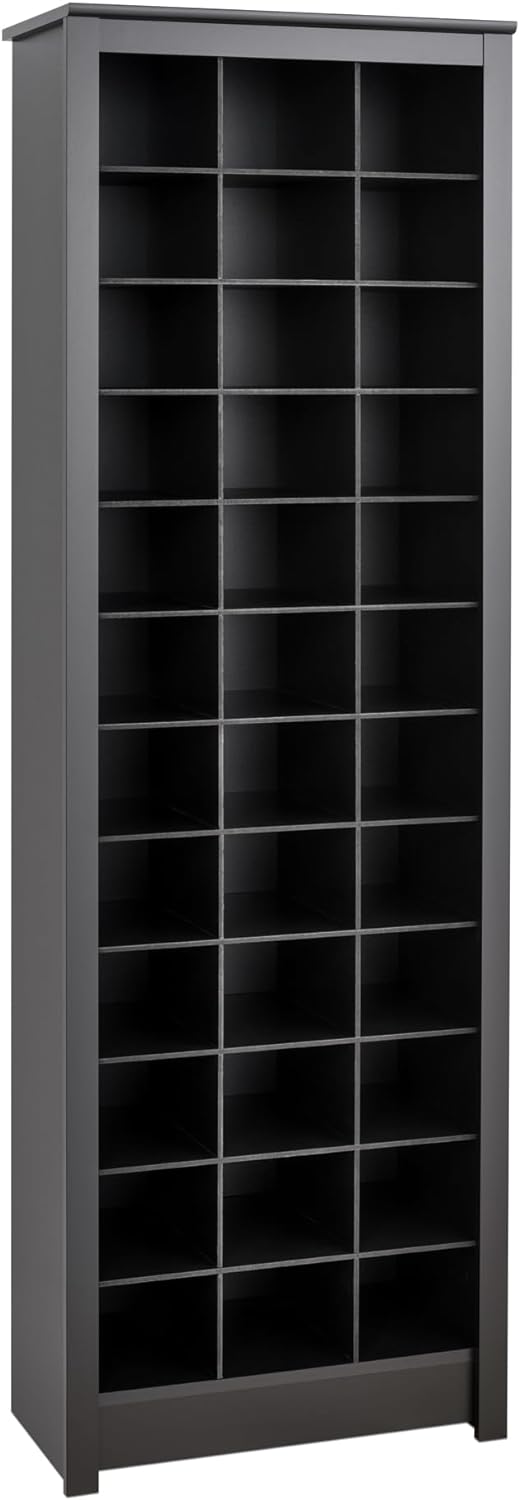 Prepac Elegant Black Shoe Storage Cabinet, Space-Saving Solution with Cubbies for 36 Pairs, 13D x 23.5 W x 72.5 H