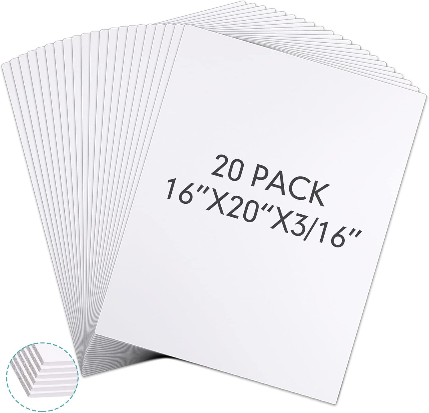 20 Pack Foam Board 16 x 20 x 3/16 White Poster Board Bulk Large White Foam Core Boards High Density Polystyrene Foam Board for Crafts Framing Art Display Presentation Projects School Office