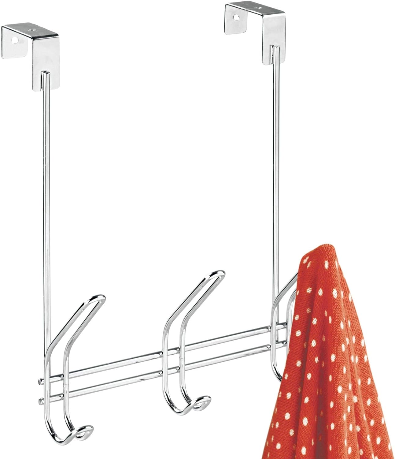 iDesign Classico Metal Over the Door Organizer, 3-Hook Rack for Coats, Hats, Robes, Towels, Jackets, Purses, Bedroom, Closet, and Bathroom, 5 x 8.2 x 12.5, Chrome