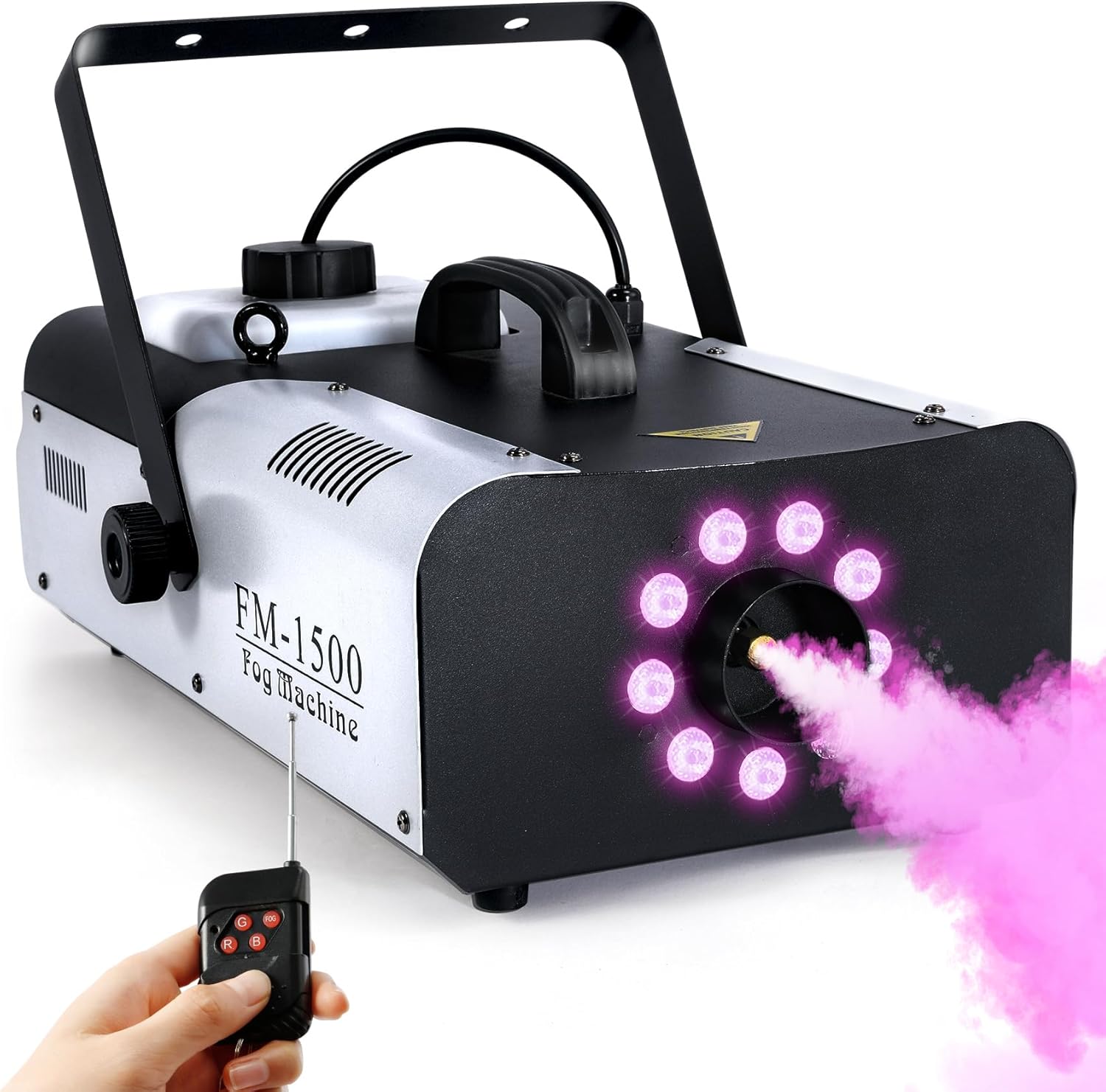 TCFUNDY Fog Machine with Lights, 1500W Smoke Machine RGB 9 LED Lights for DJ Halloween Wedding Party Stage with Remote Control