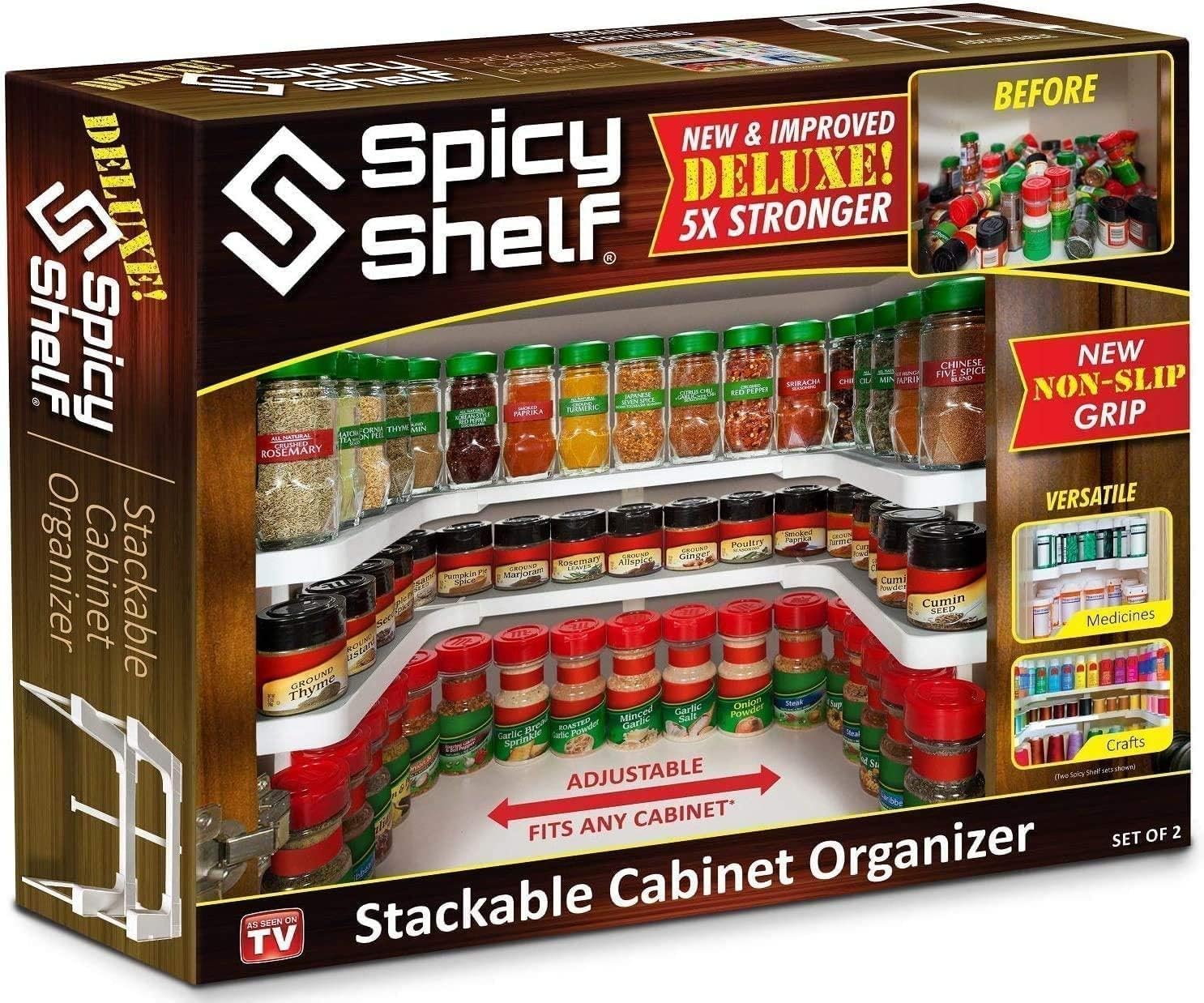 Spicy Shelf Deluxe - Expandable Spice Rack and Stackable Cabinet & Pantry Organizer (1 Set of 2 Shelves) - As seen on TV Deluxe (Spicy Shelf Organizer)