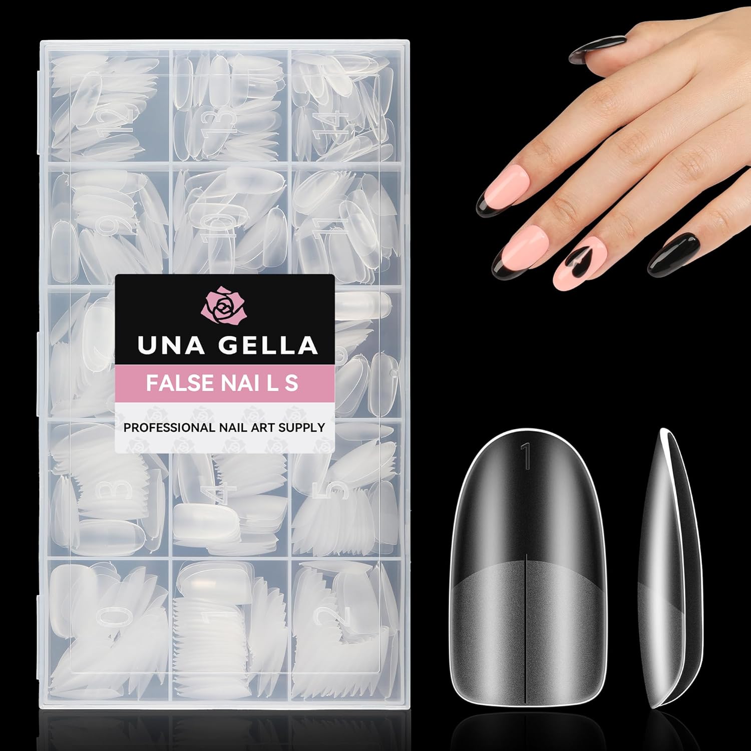 UNA GELLA Oval Nail Tips 504Pcs Medium Oval Round Nail Tips 15 Sizes Gel X Nail Tips Oval Shape Full Matte Surface No Need to File Soft Gel Nail Tips for Nail Extension DIY Salon