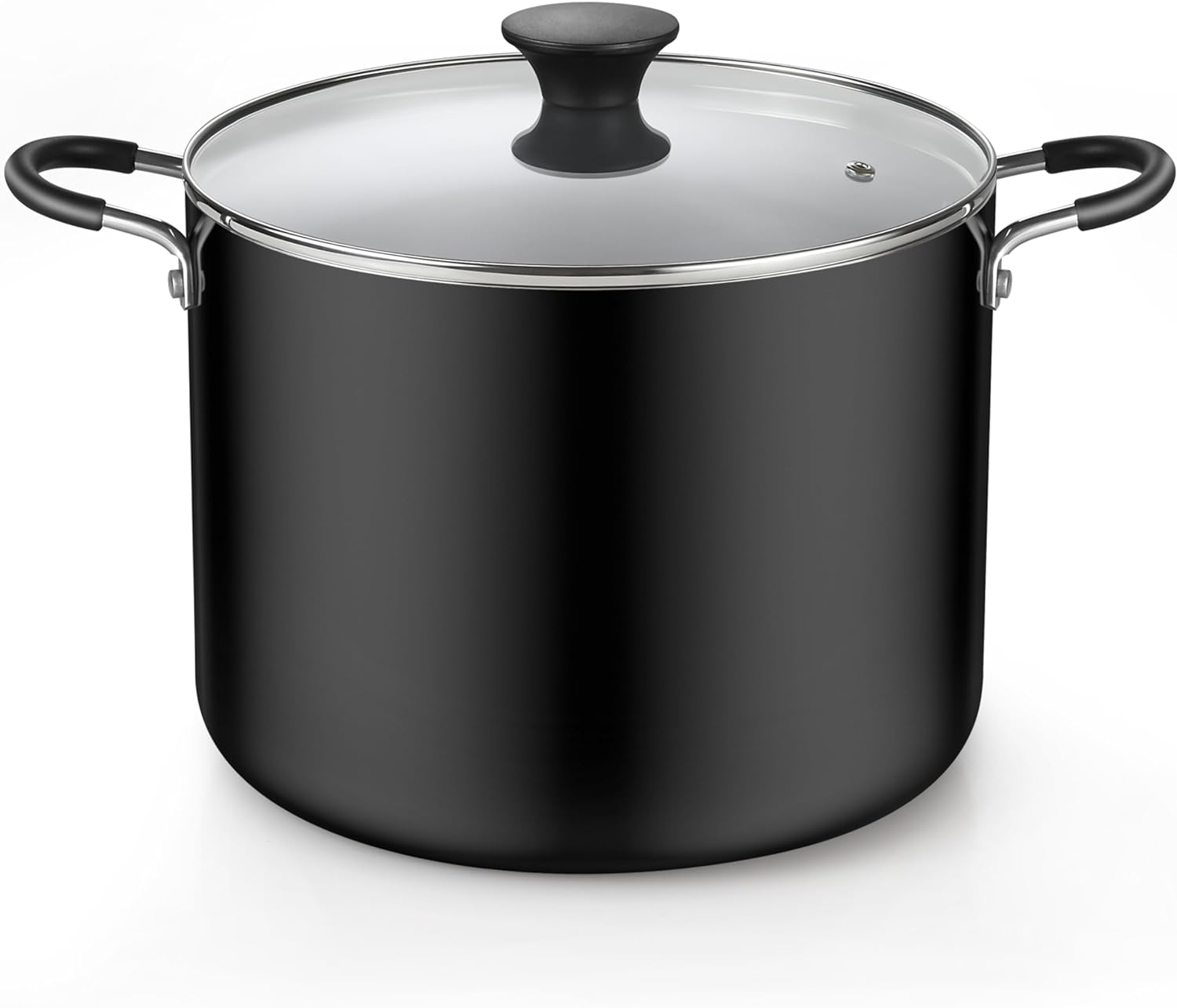 Cook N Home Nonstick Stockpot with Lid 10.5-Qt, Deep Cooking Pot Cookware Canning Stock Pot with Glass Lid, Black