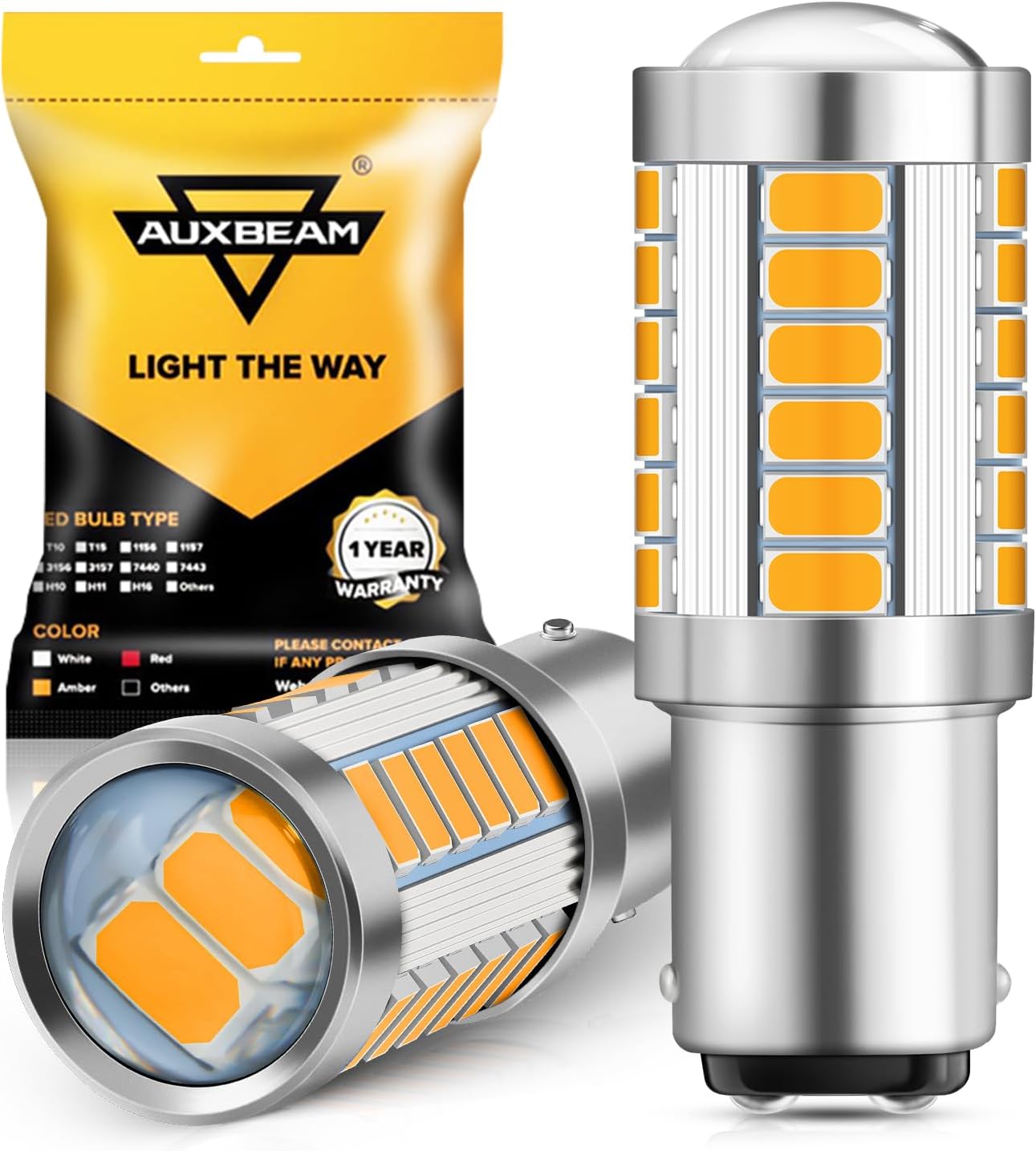 Auxbeam 1157 2357 Turn Signal Light Bulbs, Super Bright 2057 2357 7528 BAY15D LED Replacement Light Bulb, Amber Yellow, 12V, Pack of 2