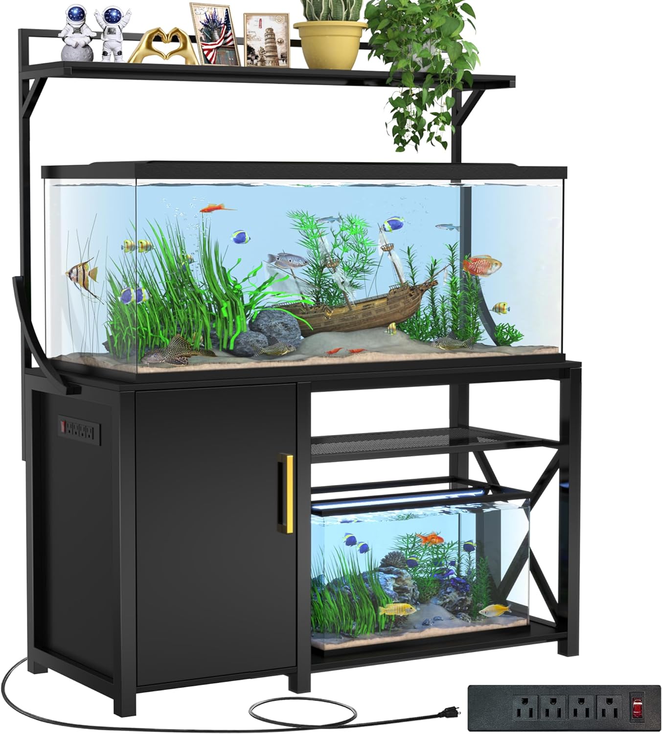 GDLF 55-75 Gallon Fish Tank Stand, Heavy Duty Aquarium Stand with Power Outlet and Cabinet for Fish Tank Accessories Storage, 52" L*18.9" W Tabletop fits Turtle Tank, Reptile Tank,1200LBS Capacity