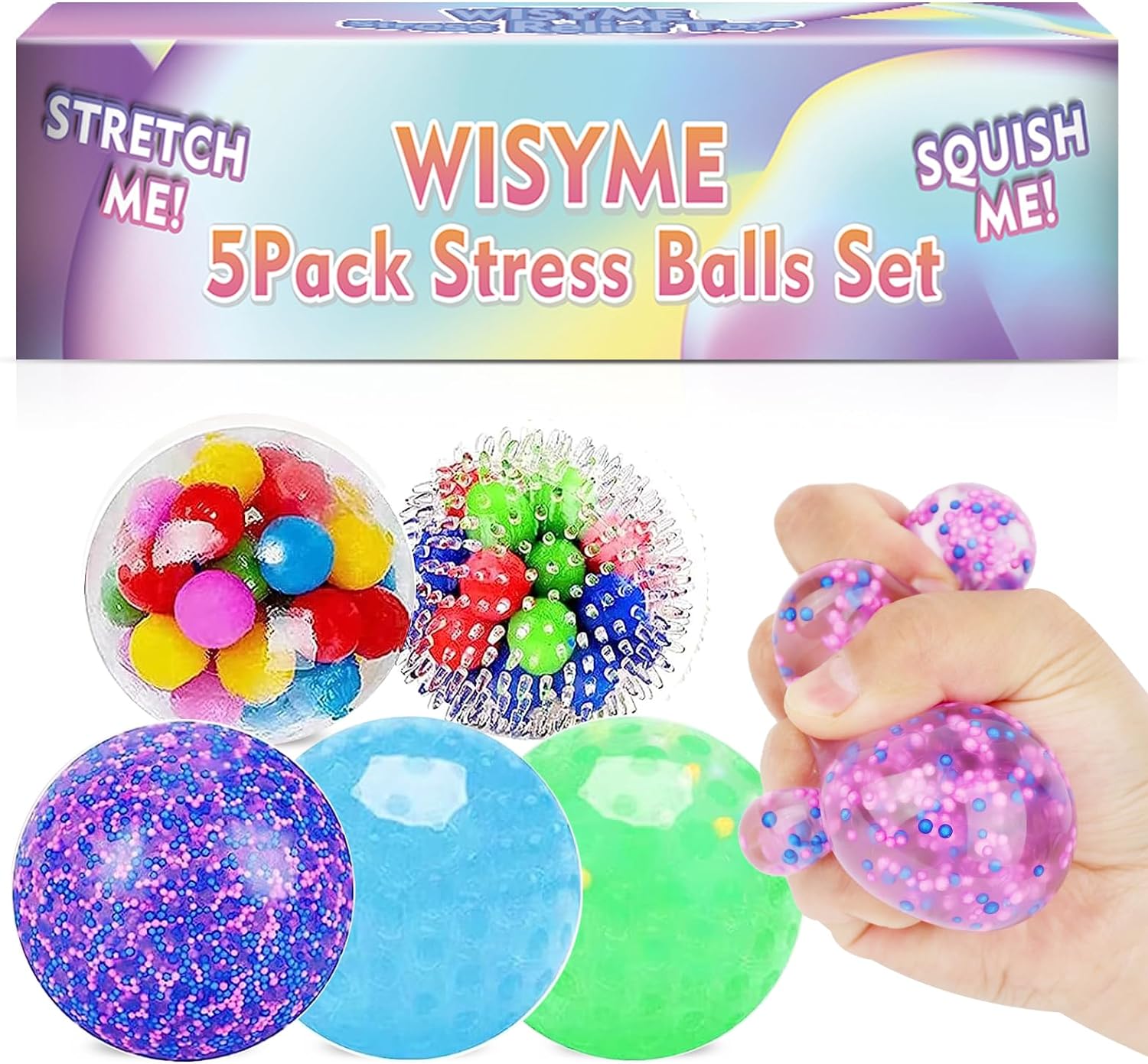 5PACK Stress Balls,Squishy Balls Fidget for Adults Stress Relief, Netos Squishies Ball Sticky Balls, Squeeze Balls Colorful Balls, 2.36 inches