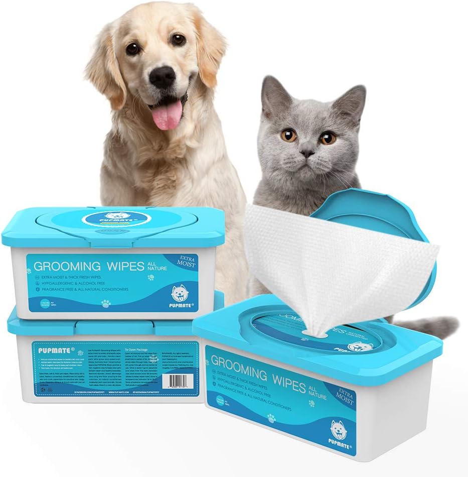 Pet Wipes for Dogs & Cats, Extra Moist & Thick Grooming Puppy Wipes with 100 Fresh Counts, Aloe Vera/Nature