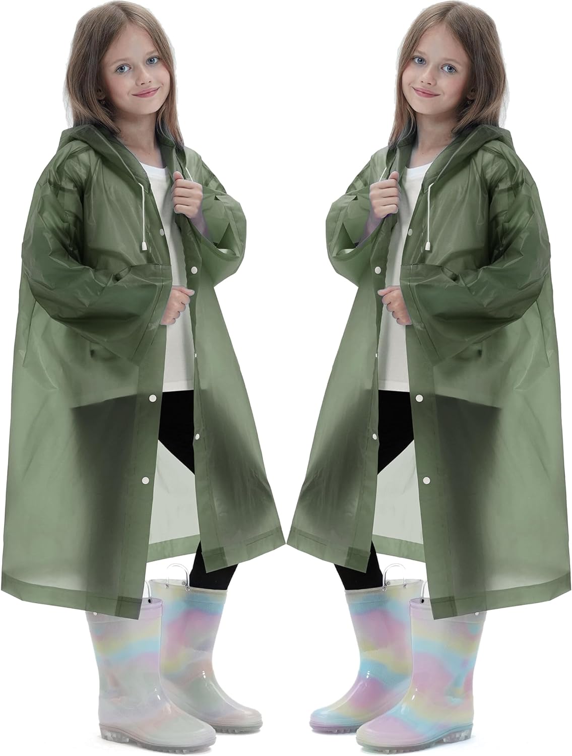 2 Pack Raincoats for Kids, Reusable Rain Ponchos with Hood and Sleeves Rain Coats for Boys and Girls