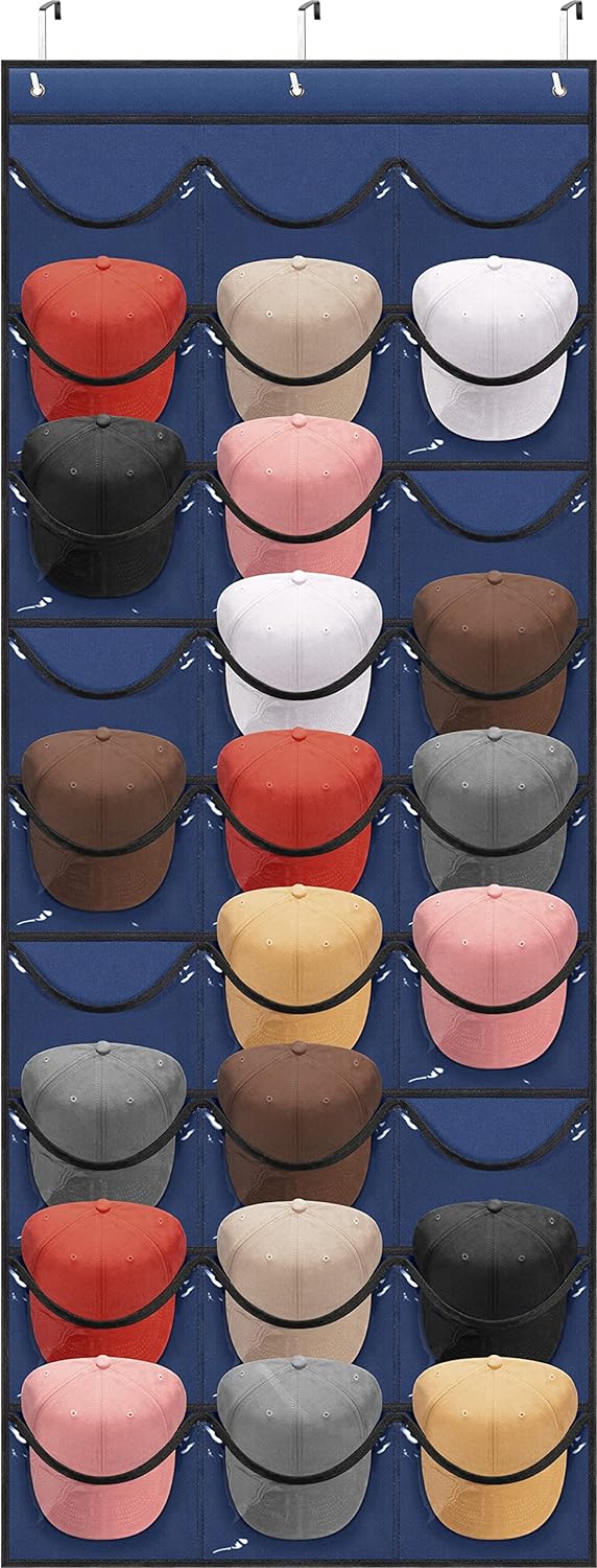 Hat Rack for Baseball Caps 27 Pockets - Hat Organizer Hanging Over The Door Baseball Hat Storage for Closet Wall - Visible Hat Holder With 3 Hooks Hat Holder Hanger for Baseball Cap & Sport Caps