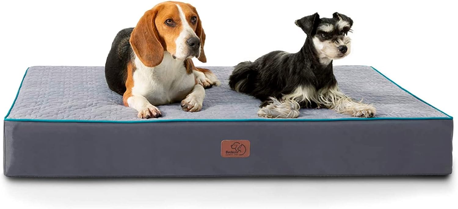 Bedsure Orthopedic Dog Bed for Extra Large Dogs - XL Memory Foam , 2-Layer Thick Pet Bed with Removable Washable Cover and Waterproof Lining (44x32x4 Inches), Grey