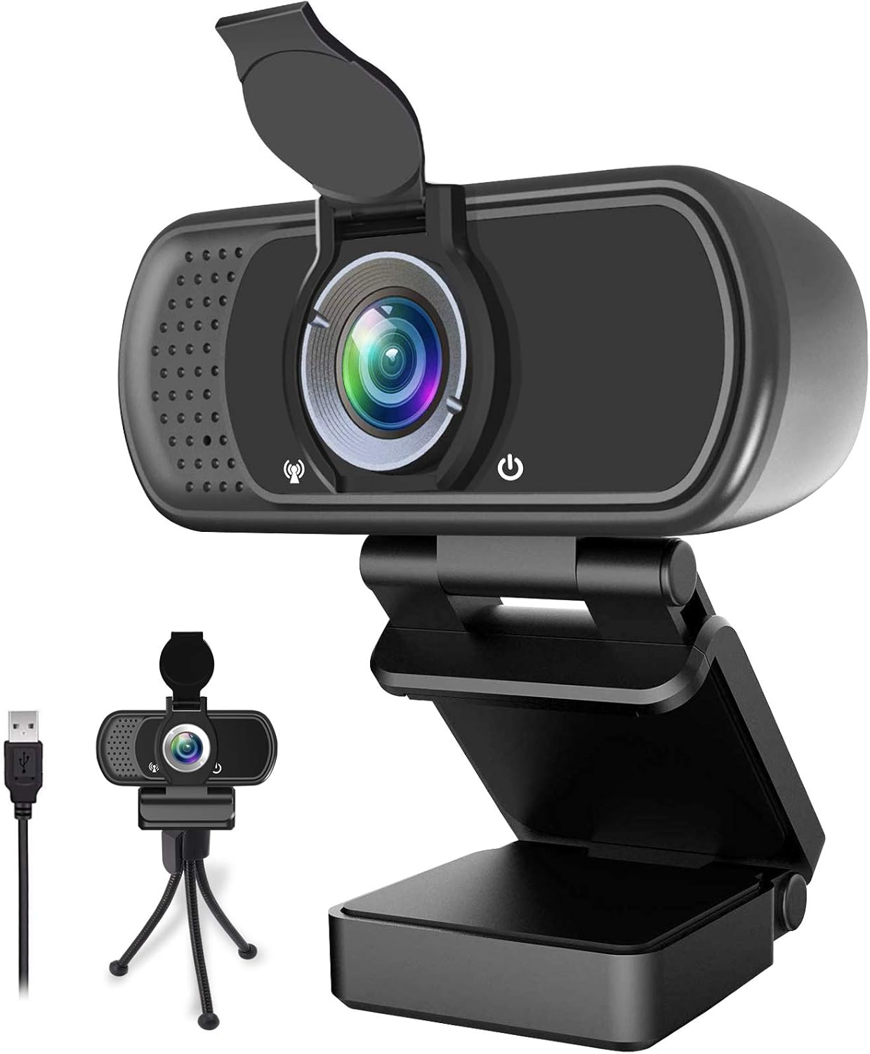 Webcam HD 1080p ,Live Streaming Web Camera with Stereo Microphone, PC Desktop or Laptop USB Webcam with 110 Degree View Angle, HD Webcam for Video Calling, Recording, Conferencing, Streaming, Gaming