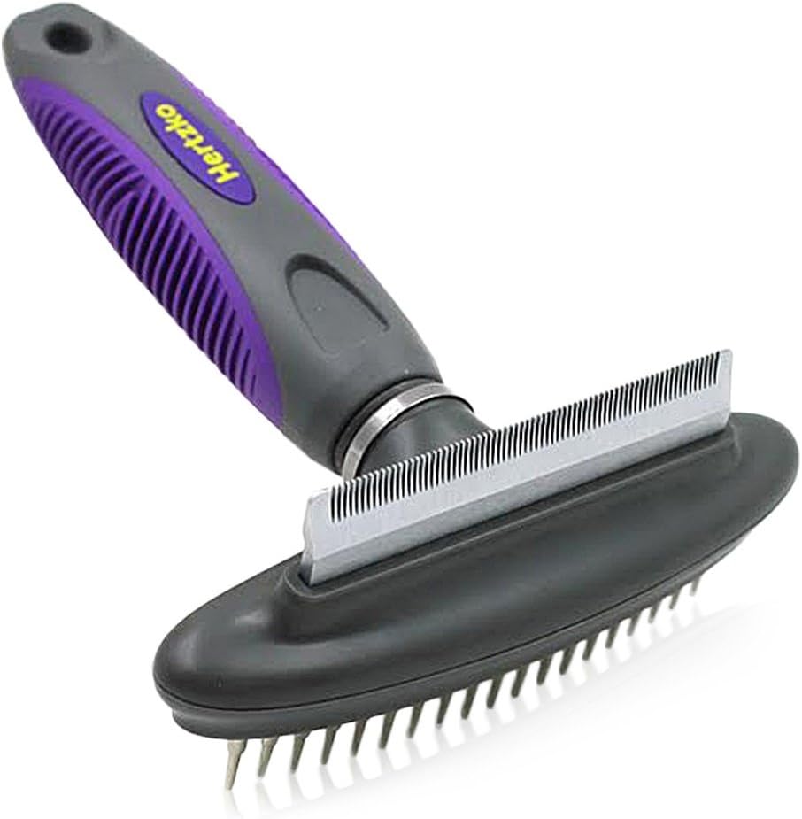 Hertzko Dog and Cat Fur Comb Deshedding Tool - 2-in-1 Grooming Brush for Removing Mats and Tangles - Undercoat Rake for Dogs and Cats - Dog Hair Brush Ideal for Shedding - Hertzko Dog Brush