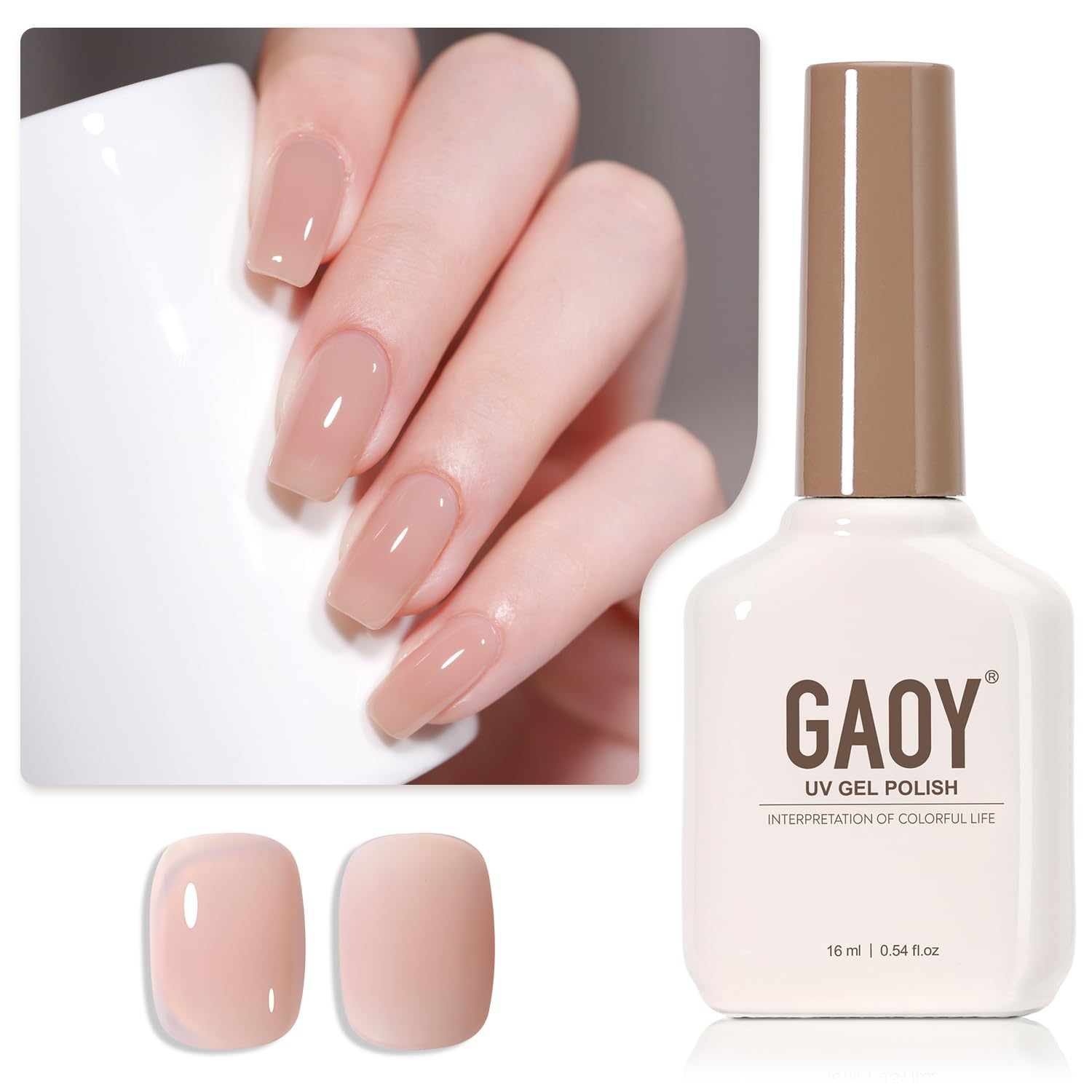 GAOY Jelly Nude Pink Gel Nail Polish, 16ml Sheer Natural Brown Translucent Color 1302 UV Light Cure Gel Polish for Nail Art DIY Manicure and Pedicure at Home