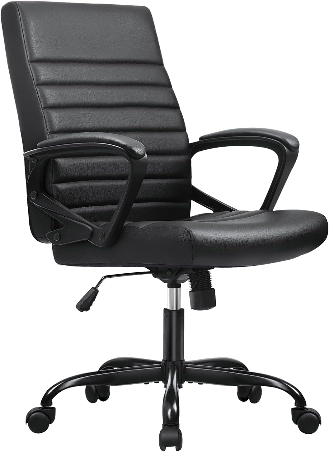 Furmax Mid Back Ribbed Desk Chair PU Leather Executive Office Chair Swivel Computer Chair with Soft Padded Arms