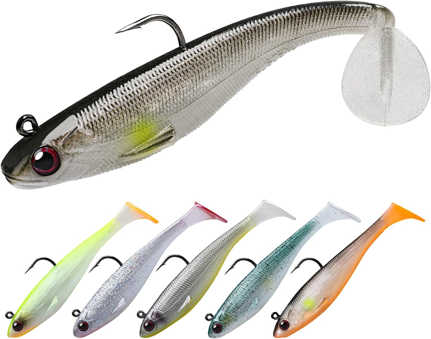 TRUSCEND Pre-Rigged Soft Fishing Lures, Well-Made Easy Catching Lures for Family Fishing, Great Action Swimbait with Spinner, All-Conditions Fishing Gear for Bass Trout Walleye, Crappie Fishing Jigs