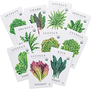 Sereniseed Certified Organic Leafy Greens Lettuce Seeds Collection (10-Pack)  100% Non GMO, Open Pollinated  Grow Guide