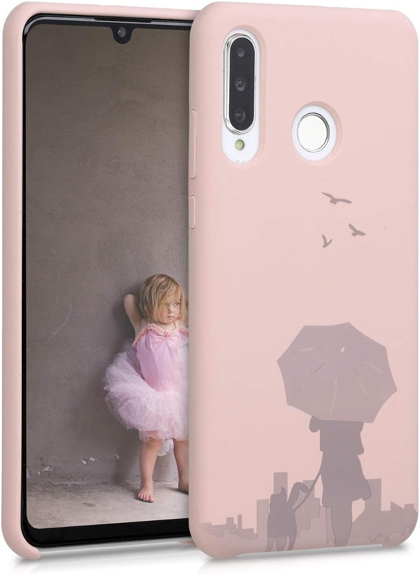 kwmobile TPU Silicone Case Compatible with Huawei P30 Lite - Flexible Cover with Camera Protection - Laser Engraved Umbrella Dusty Pink