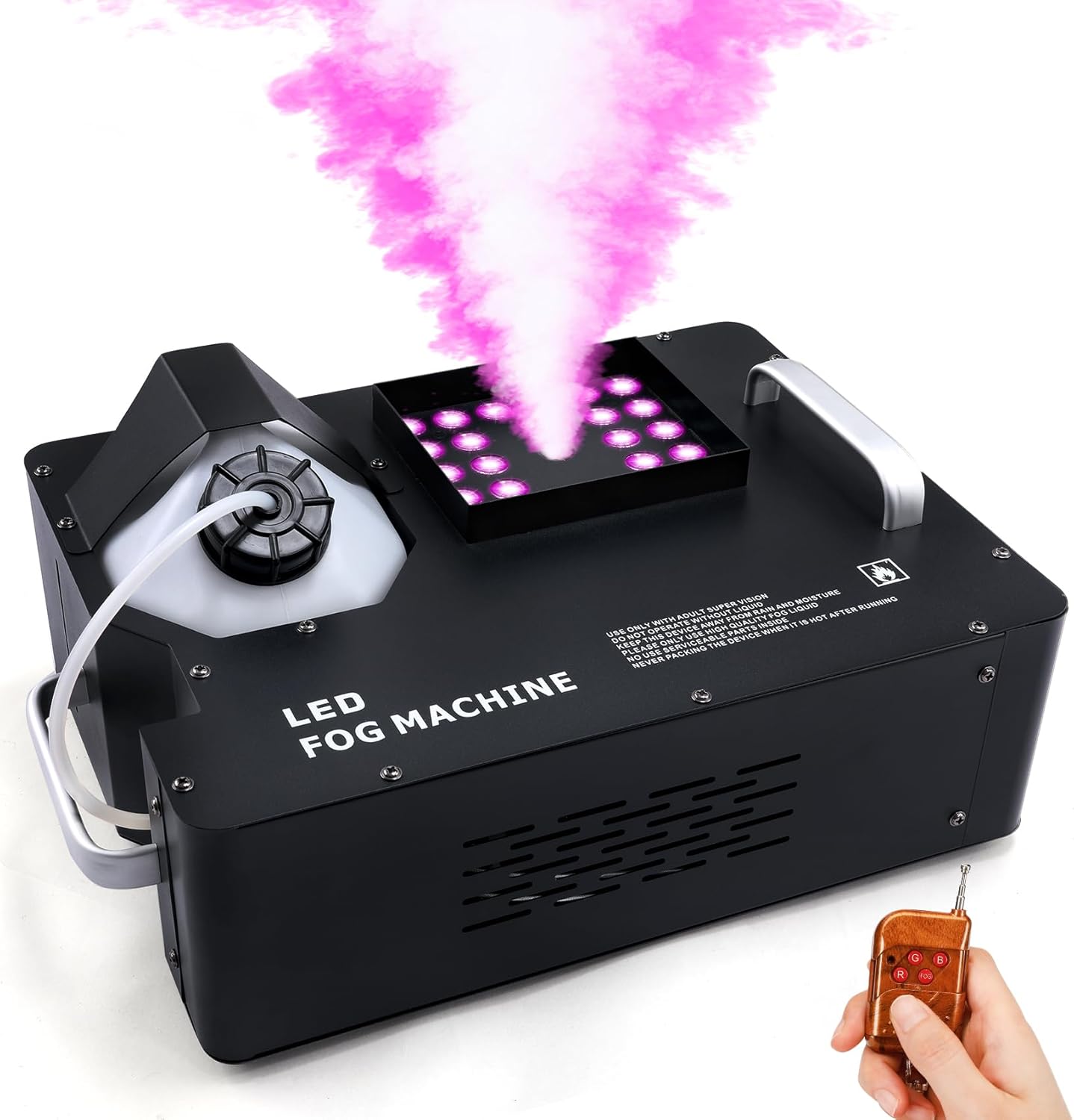 TCFUNDY 1500W Fog Machine for Halloween, DMX RGB 3 in 1 24 LED Smoke Machine Stage Lighting Vertical Spray with Remote Control