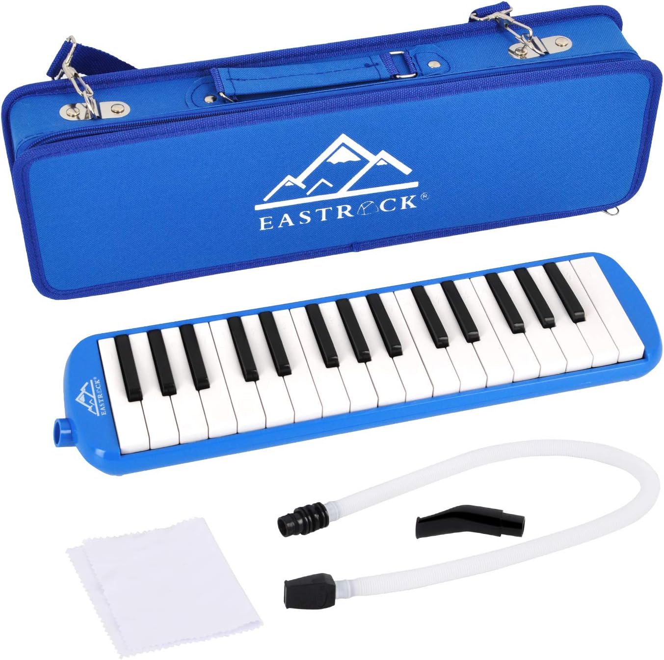 EastRock 32 Key Melodica Instrument Keyboard Soprano Piano Style with Mouthpiece Tube Sets and Carrying Bag for Beginners Adults Gift Blue