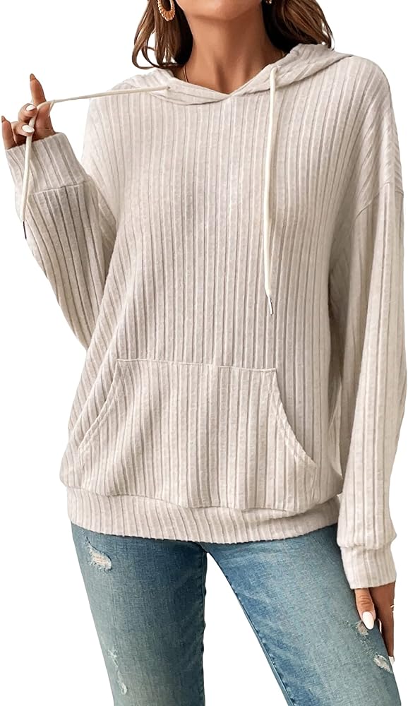 SOLY HUX Women's Drawstring Long Sleeve Hoodies Pocket Front Casual Sweatshirt Tops