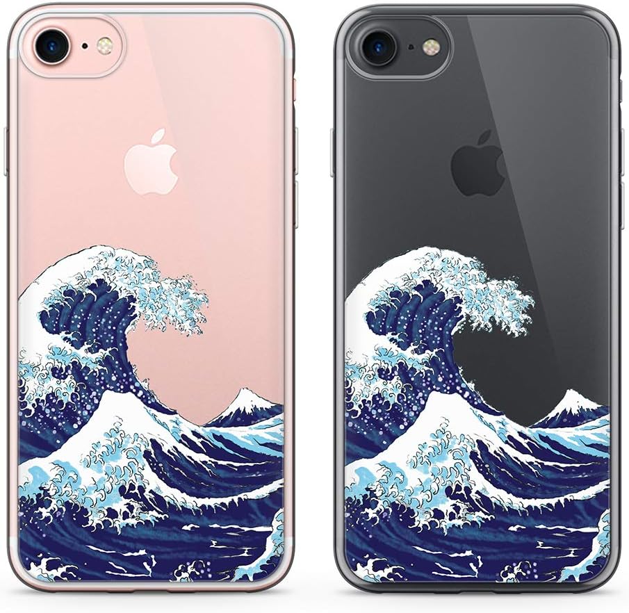 uCOLOR Japanese Wave Case for iPhone 6S 6 7 8 SE 2nd SE 2022 Released Transparent Clear Case Hybrid TPU Bumper + Hard Back Cover Compatible with iPhone 6S/6/8/7 SE 2nd/SE 3 (4.7 inch)