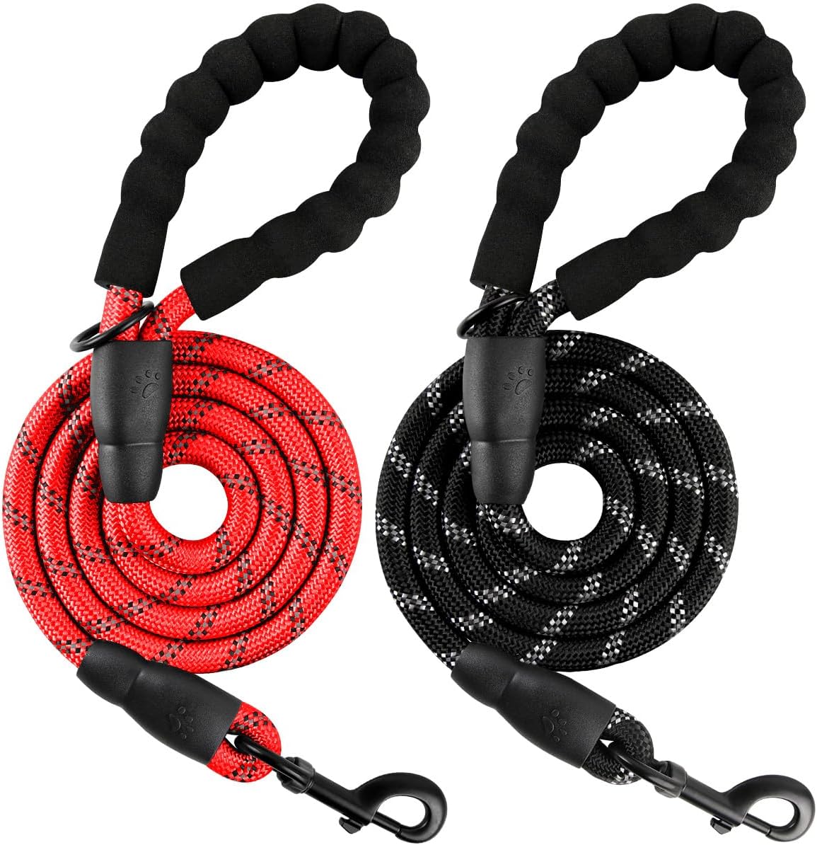 BARKBAY Dog Leashes for Large Dogs Heavy Duty Dog Leash 2 Pack 5 FT with Comfortable Padded Handle Highly Reflective Threads for Medium Large Dogs Walking Training Running (5FT-1/2,Red Black)