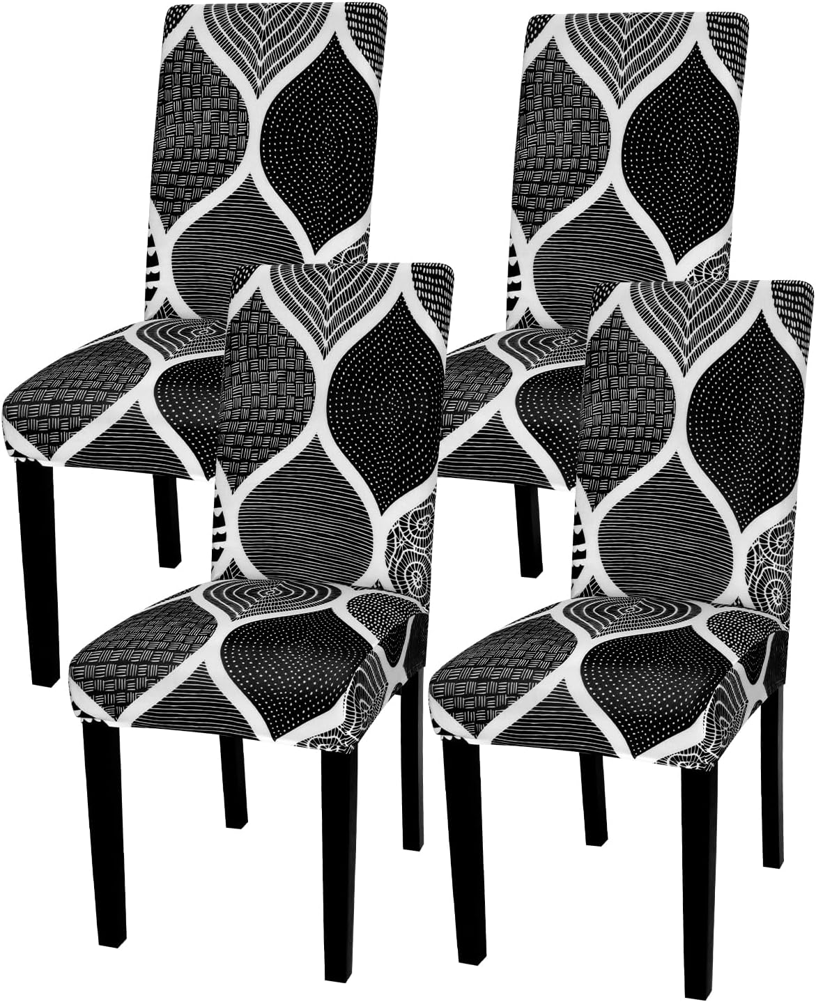 Gibelle Chair Covers for Dining Room Set of 4, Spandex Stretch Dining Room Chair Cover, Removable Washable Kitchen Parsons Chair Covers Seat Slipcovers, Black Geometric