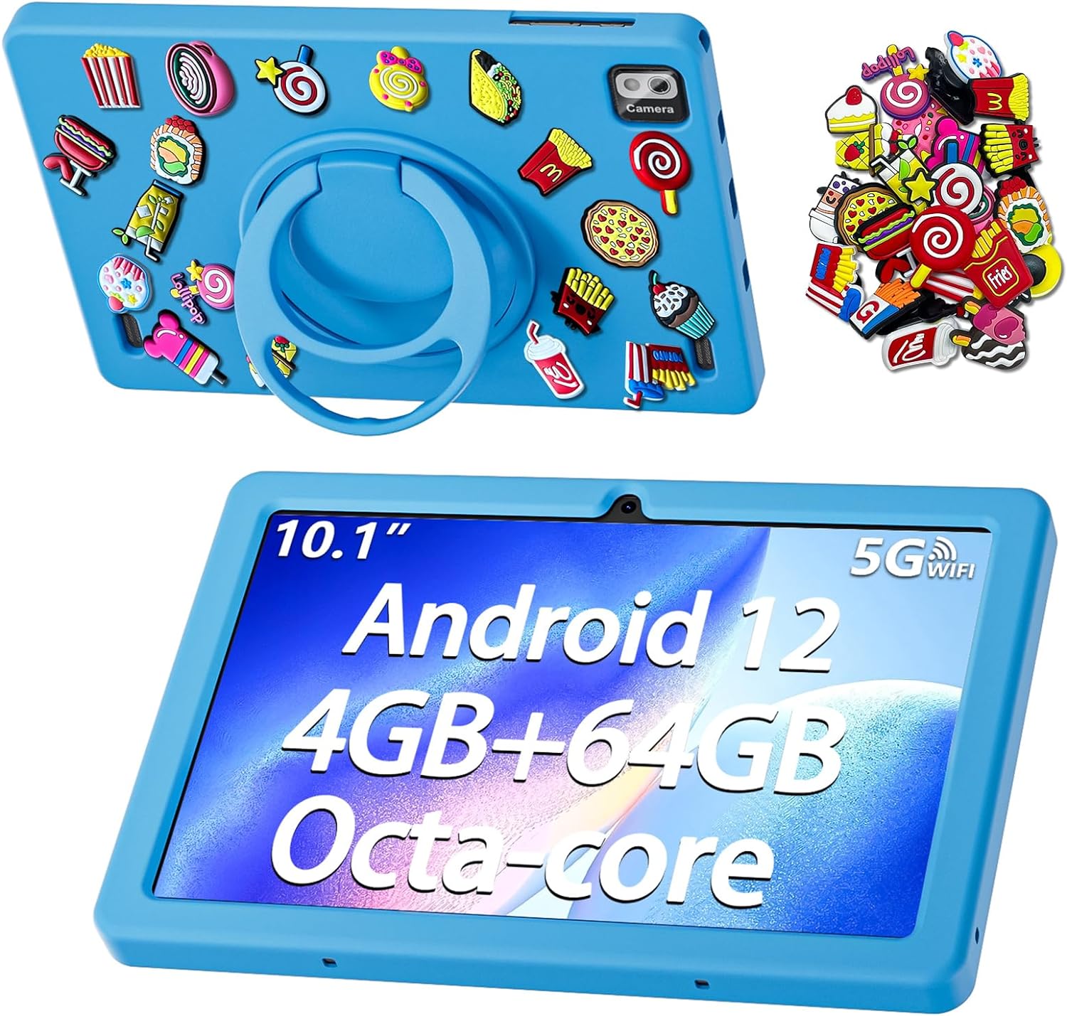 SGIN 10 Inch Kids Tablet 4GB RAM 64GB ROM, Android 12 Tablet with Case, Octa-Core 2.0Ghz Processor, 1280 * 800 IPS, 2MP 5MP Camera, 6000mAh, GPS, WiFi, Bluetooth (Blue)