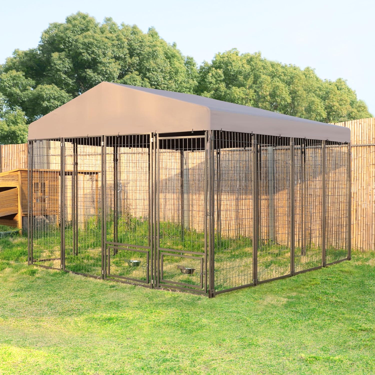 I absolutely love the kennel and for being used as a indoor crate its very large. Now for outdoor Id definitely get the bigger one. I found the size to be very confusing being in one part it says 4x4 then in description it says 4.5x4.5 then in pics it says 55x55  So which is accurate The outer dimensions are 55x55 which is 1 bigger than 4.5Ft which was perfect for me.Assembly was very easy and took the wife and I About 45 minutes being you have to sit and figure out the instructions.