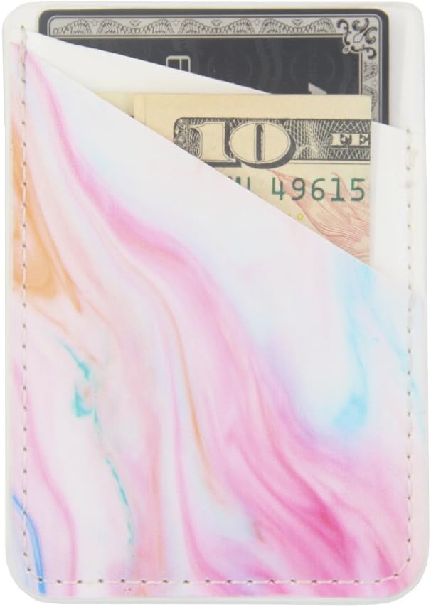 uCOLOR Phone Card Holder PU Leather Wallet Pocket Credit Card ID Case Pouch 3M Adhesive Sticker on Phone Samsung Galaxy Android Smartphones(fit for 4.7 Phone or Above) (Pastel Marble)