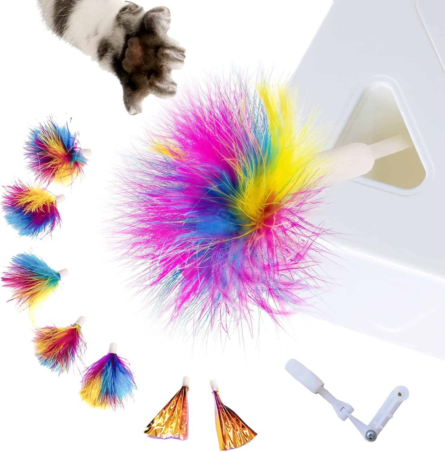 Migipaws Upgrade Rainbow Feather Replacement Whack A Mole Cat Toy, 6pcs Rainbow Feather   2pcs Free Mylar Refills