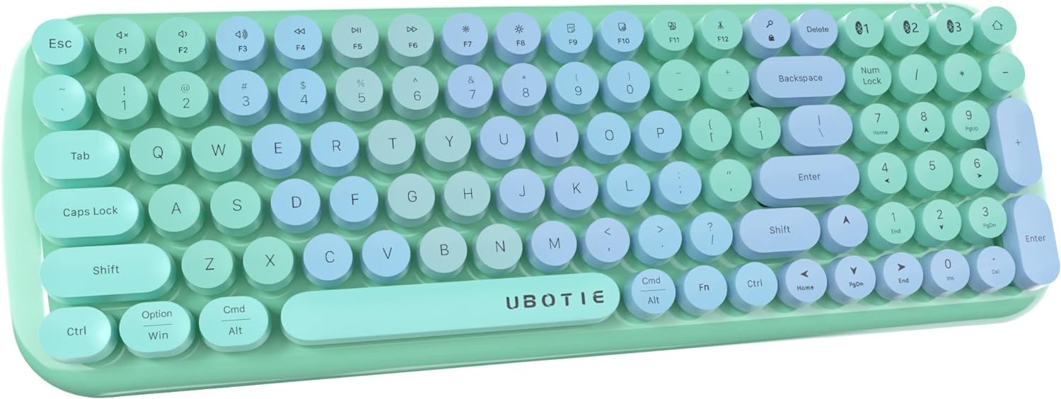 UBOTIE Colorful Bluetooth 100Keys Keyboard, Wireless Compact Rainbow Gradual Colors Retro Typewriter Flexible Keyboard for Tablet, Cellphones, PC