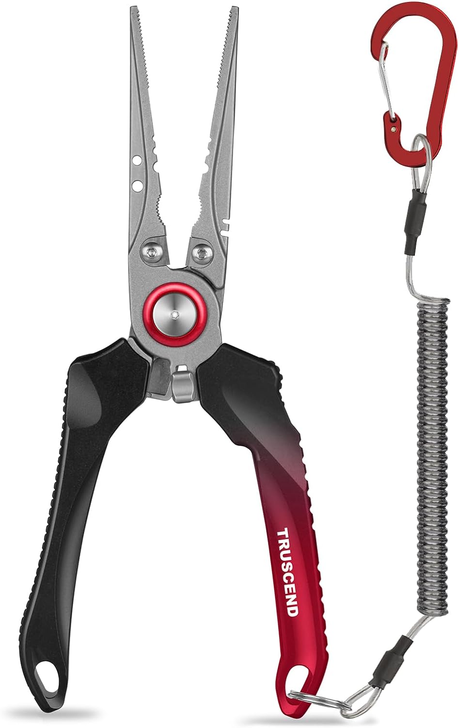 TRUSCEND Lockable Handy Fishing Pliers with Innovative Ergonomic Handle, Saltwater Corrosion Resistant Teflon Coated Fishing Tool, Multi-Function Fishing Gear with Mo-V Cutter, Amazing Fishing Gift