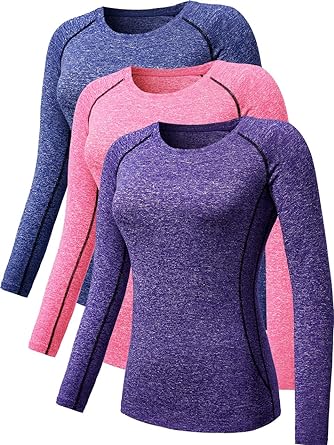 NELEUS Women's 3 Pack Compression Shirts Long Sleeve Yoga Athletic Running T Shirt