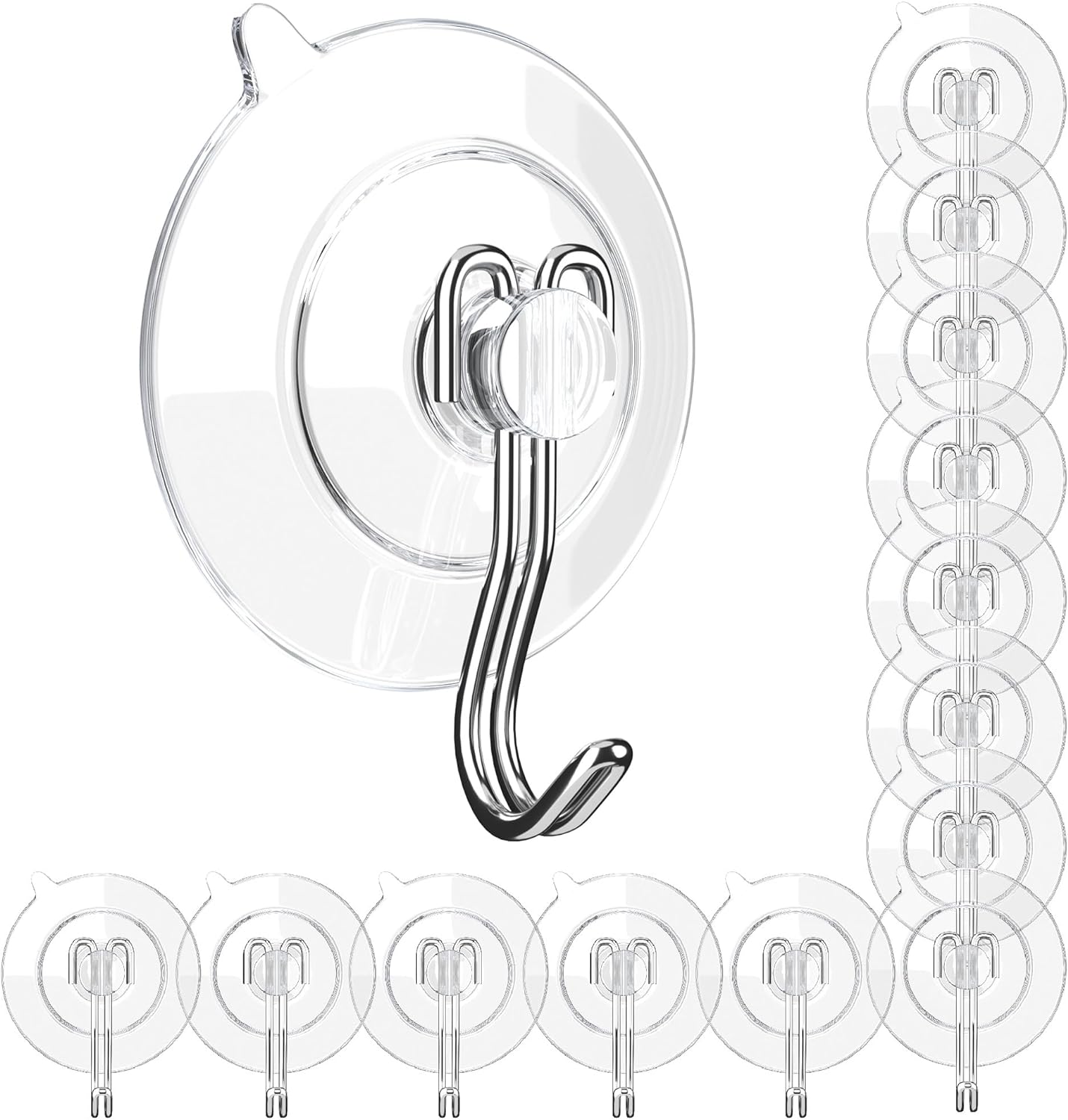 GLUIT Suction Cup Hooks - Wall Hangers for All Purposes Stainless Steel Removable Small Suction Cups for Kitchen Bathroom Shower Wall Window Glass Door Nail-Free Hooks 3 lbs-Medium 14 Pack