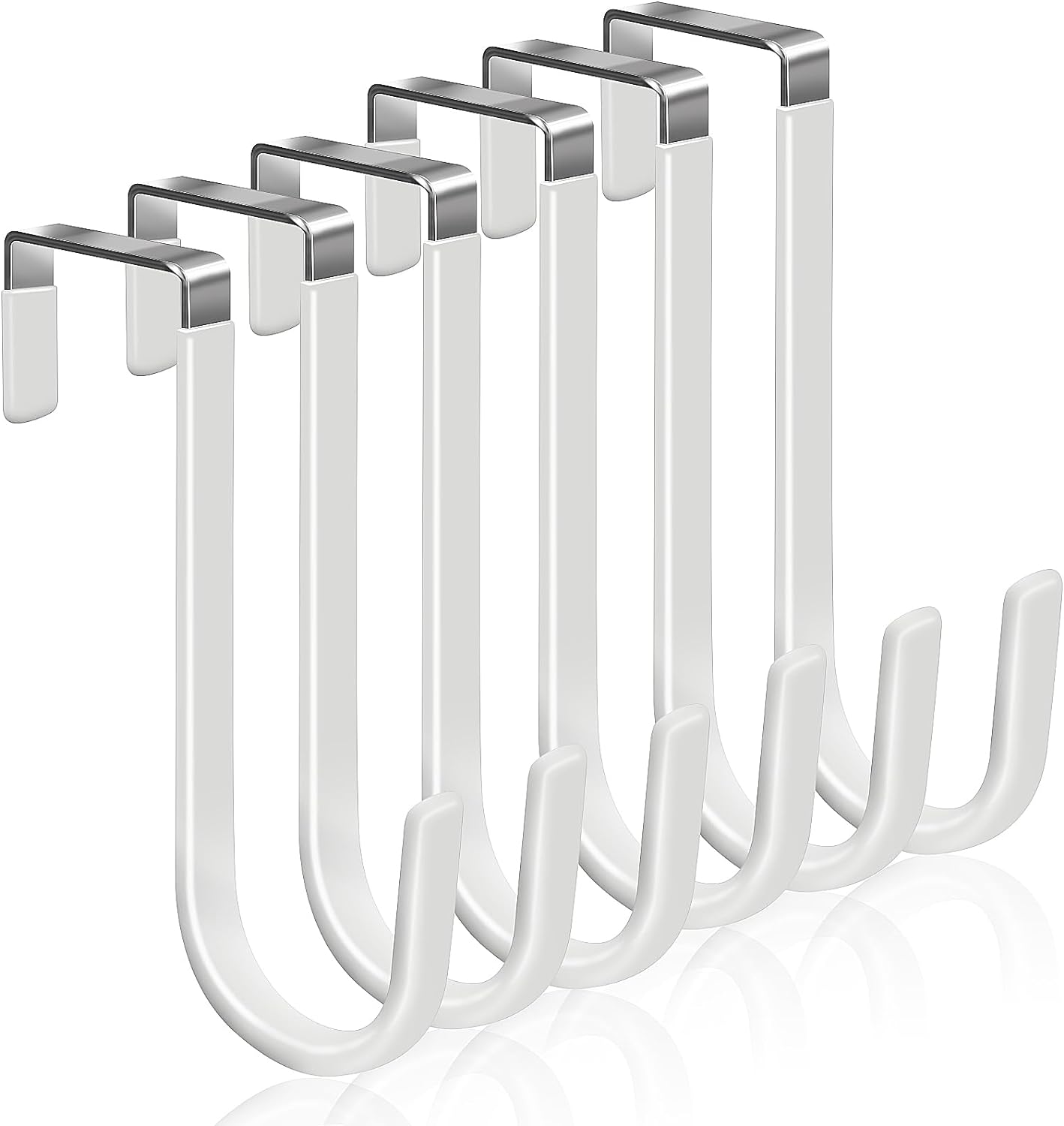 6 Pack Over The Door Hooks, Door Hangers Hooks, Soft Rubber Surface Prevents Scratches, White Door Hooks for Bathroom, Living Room, Kitchen Hanging Clothes, Towels, Shoe Bag, Hats