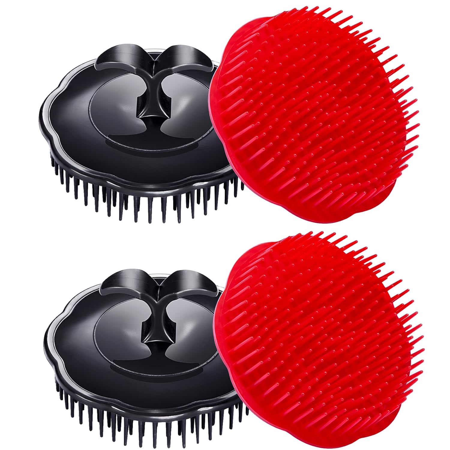 Hair Scalp Brush Dandruff Cleaning Brush Shower Scalp Shampoo Brush Scalp Massager Pack of 4 (Black and red)