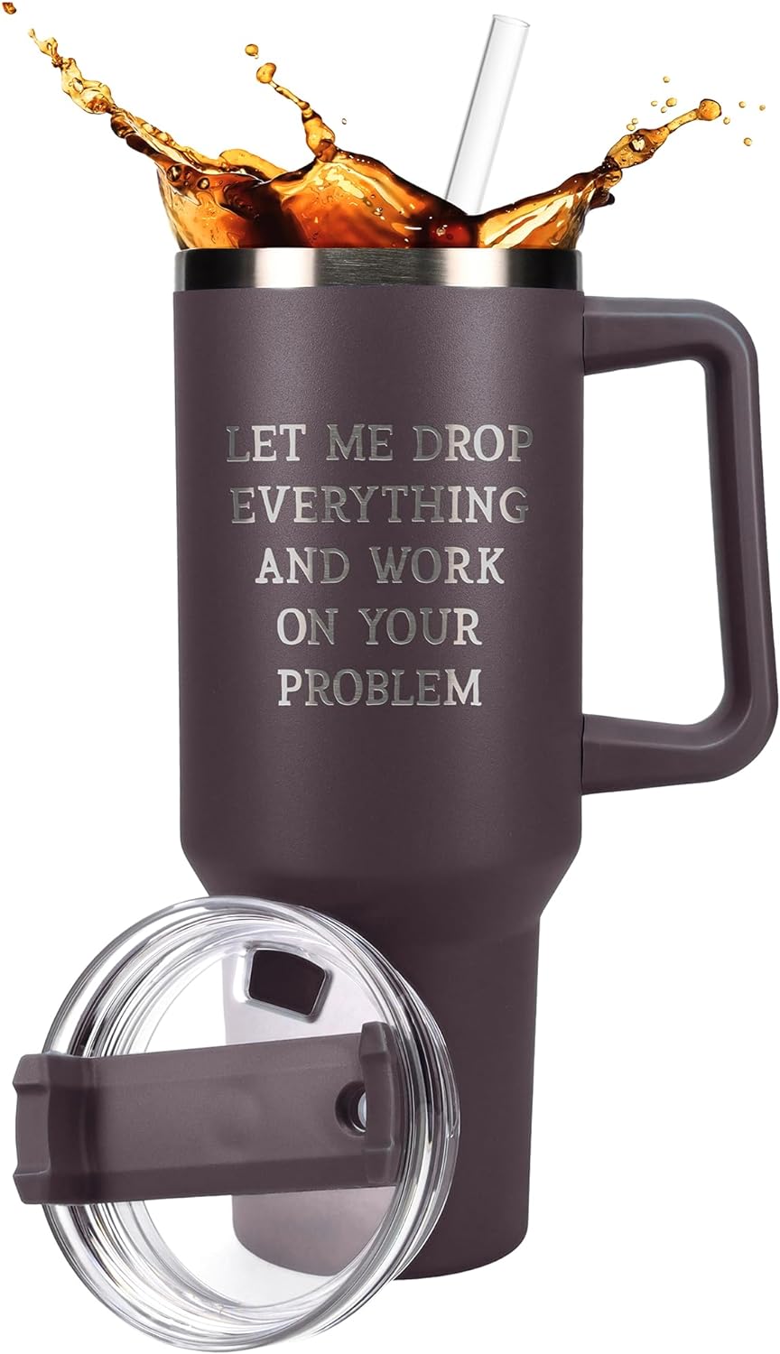 Sodilly Funny Gifts for Women Men - Let Me Drop Everything 40 oz Tumbler with Handle and Straw, Cocoa - Insulated Coffee Mug with Lid - Gifts for Adults - Gag Gifts for Coworkers Mom Dad