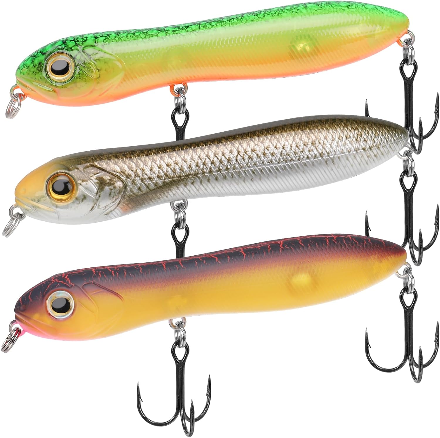 TRUSCEND Topwater Fishing Lures with BKK Hooks, Pencil Plopper Fishing Lures for Bass Catfish Pike Perch, Top Water Bass Bait Lure with Propeller Tail, Pencil Floating Lure