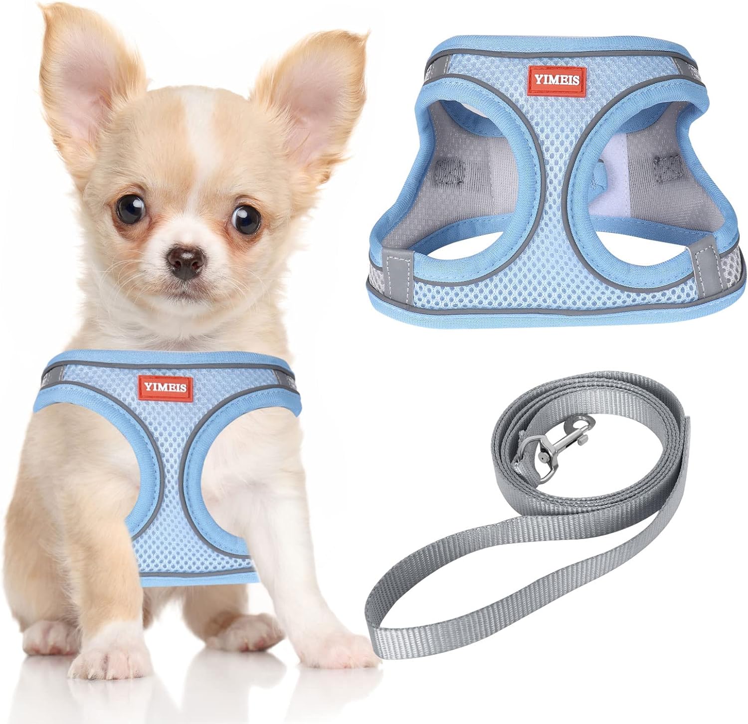 YIMEIS Dog Harness and Leash Set, No Pull Soft Mesh Pet Harness, Reflective Adjustable Puppy Vest for Small Medium Large Dogs, Cats (Greyblue, Medium (Pack of 1)