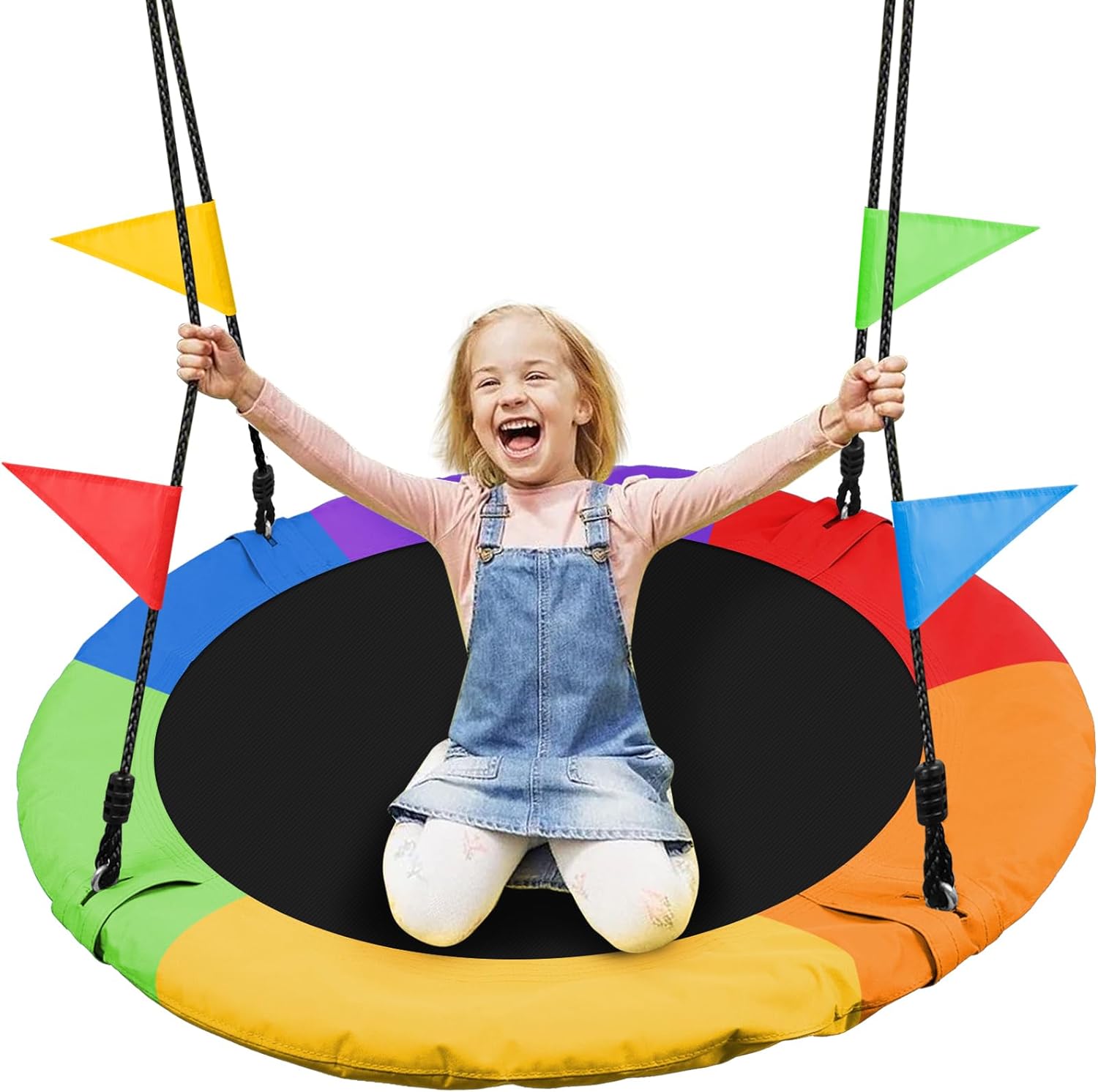 Odoland 40 inch Kids Saucer Tree Swing, Large Outdoor Chidren Round Rope Swing Installed on Tree and Backyard, 900D Waterproof Oxford Flying Saucer Platform Swing Great for 3 Kids or 1 Adult Color