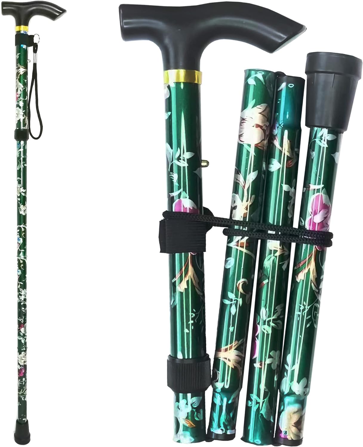 5-Level Walking Cane, Lightweight, Adjustable and Aluminum Canes for Seniors Adult Men and Women,Folding Canes,Ergonomic Wheeled Handle, New Floral Pattern