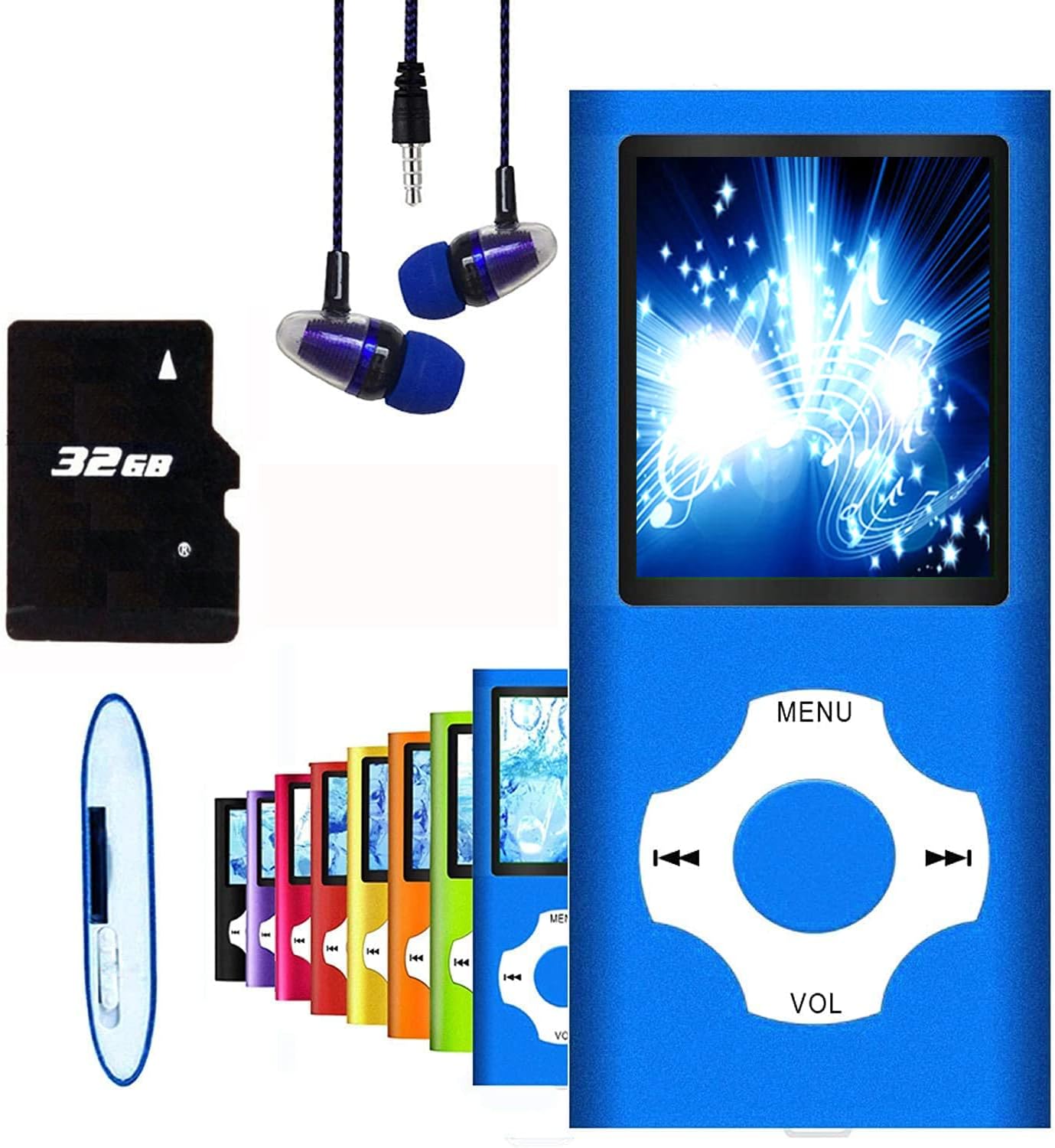 MP3 Player / MP4 Player, Hotechs MP3 Music Player with 32GB Memory SD Card Slim Classic Digital LCD 1.82'' Screen Mini USB Port with FM Radio, Voice Record (Deep Blue)