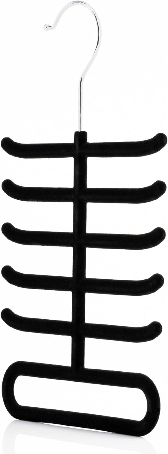 HANGERWORLD Black Velvet Flocked Tie Rack Hanger Belt Accessory Organizer For Closet Ties Holder