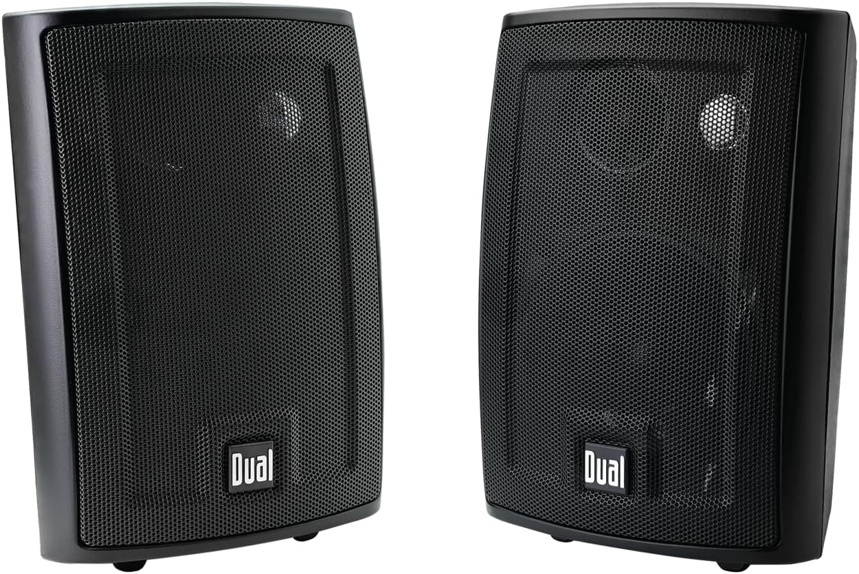 Dual Electronics LU43PB 3-Way High Performance Outdoor Indoor Speakers with Powerful Bass | Effortless Mounting Swivel Brackets | All Weather Resistance | Expansive Stereo Sound Coverage | Sold in Pairs, Black